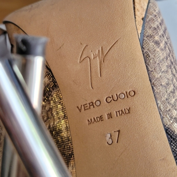 GUISEPPE Zanotti Peep-toe Pump Gold Snake Cork Platform Mirror Heels - Picture 8 of 9